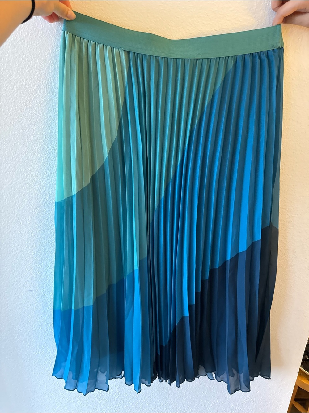 Pleated WDNY Blue Ombre Midi Skirt